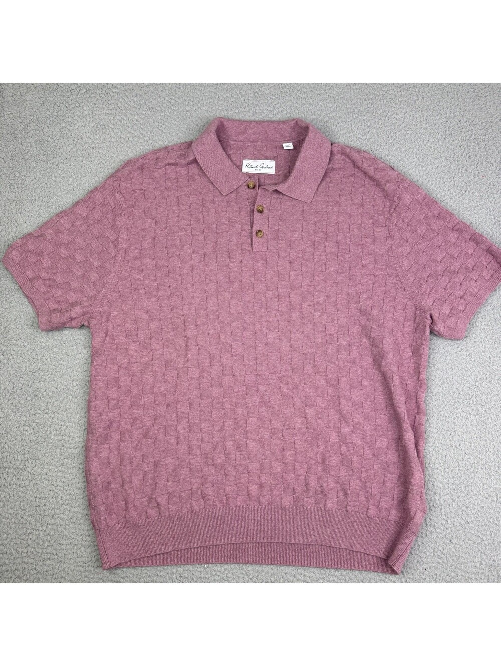 Robert Graham Polo Shirt Mens XL Pink Cotton Classic Fit Square Tight Knit